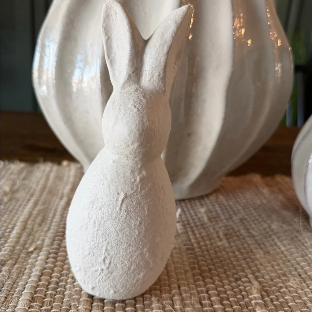SET Neutral Textured Easter Bunny Decor Set 6” & 7” Minimalist Spring Decor